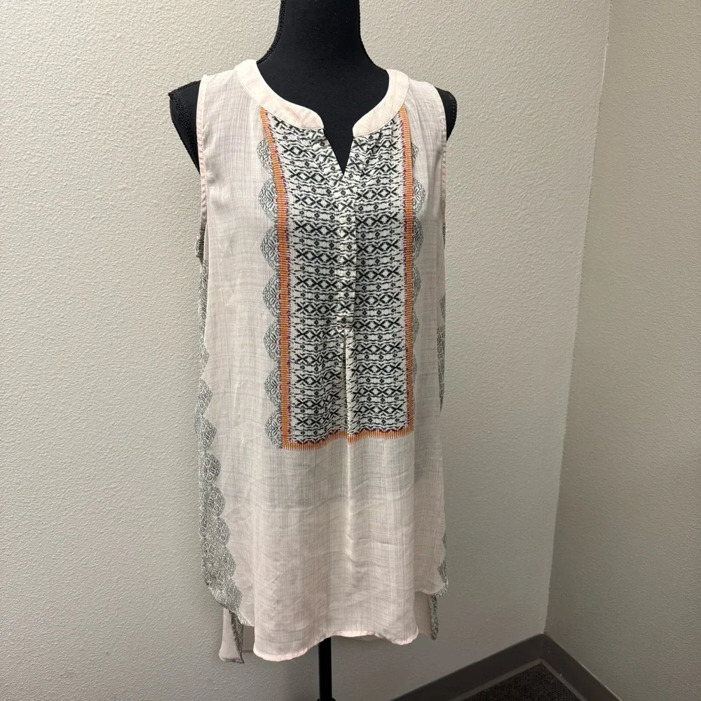 Knox Rose Boho Tunic Dress Size 1 Tan Black High Low Sleeveless - Picture 2 of 9